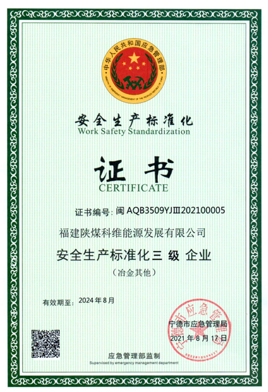 福建科維公司榮獲“安全生產(chǎn)標(biāo)準(zhǔn)化三級企業(yè)”等級證書.png